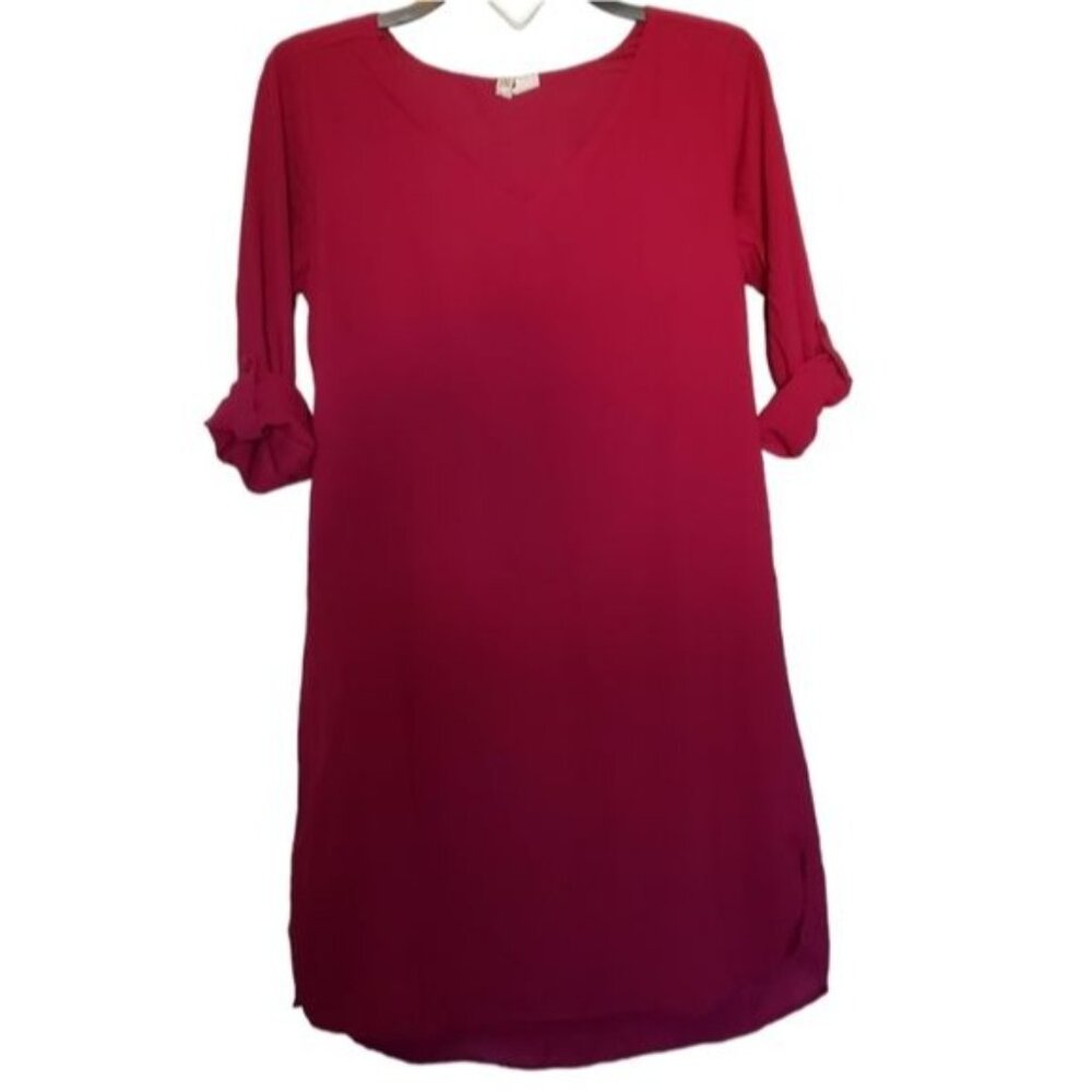 Japna Pink Roll Tab Sleeve Shift Dress Size Medium